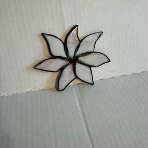 Stained Glass White Pink Flower Lily Sun Catcher Stand Decor Vintage Handmade